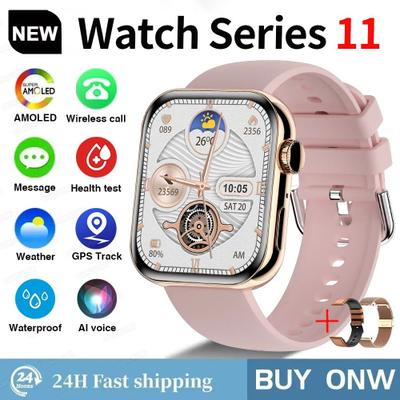 Inspired Finds S11 AMOLED Smart Watch GPS Call Waterproof Fitness Tracker For IOS Android gold Mesh Belt
