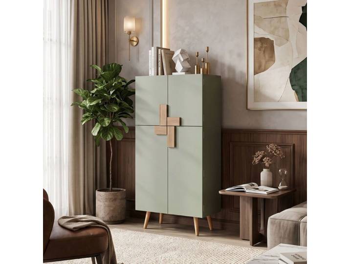 Buffet Enfilade 60x35x120 cm Grand Rangement Modulable Design Soigné Scandinave MDF 4 Portes Balconnets Rangement