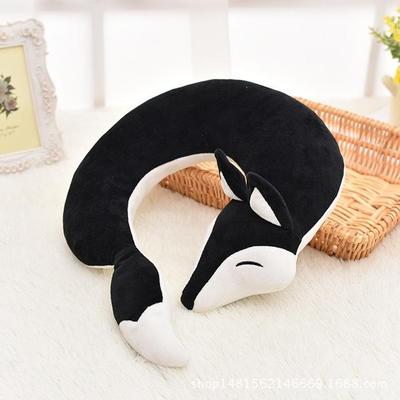 Inspired Deals Cute Fox Travel Neck Pillow, Soft Plush U Shaped Neck Pillow For Car, Plane, Office & Home black