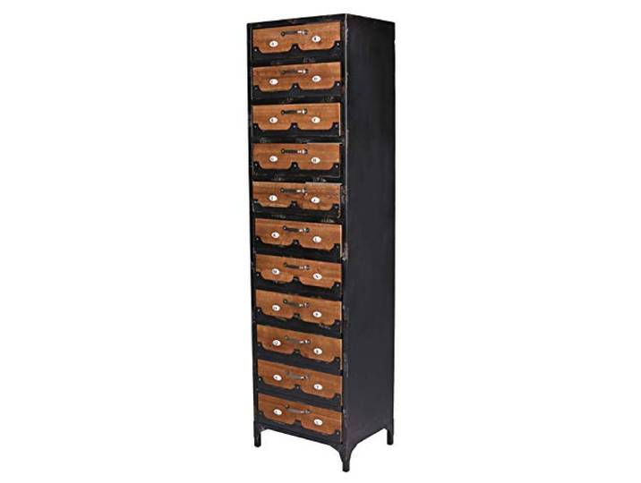 PALAZZO INT Apothekerkommode Hochkommode Loft Vintage Schrank Holz & Metall im Industrie Stil – Apothekerschrank mit 5 Schubladen & Tür – Industrial Kommode für Wohnzimmer Schlafzimmer – Höhe 165 cm