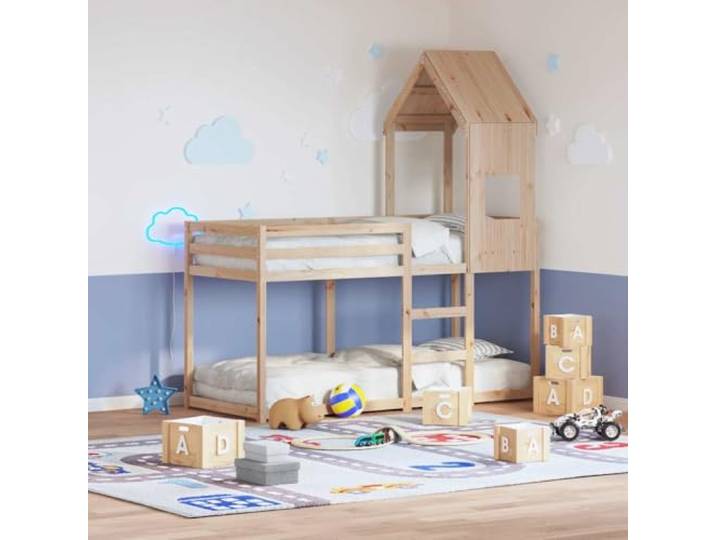 Xolmizyn Dach für Kinderbett aus massivem Kiefernholz, Spielbett Aufsatz für Hausbett 55x84x132 cm, Kinderzimmer Abenteuer-Spielhaus Spielzelt