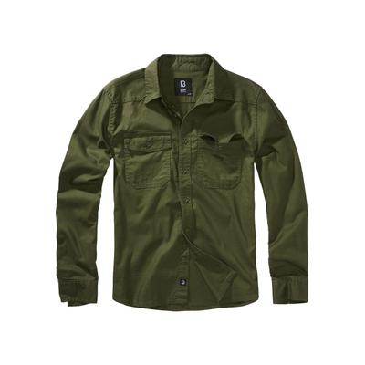 Langarmhemd BRANDIT "Brandit Herren Flanellshirt", Herren, Gr. XL, US-Größen, grün (olive), 100% Baumwolle, unifarben, normal, Hemden