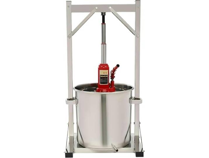 LYJYUJIE 22L/5.8Gal Frucht Wein Presse Maschine, Edelstahl Käse Kräuter Obst Wein Presser Manuelle Saft Maker Mit Hydraulischem Jack Sanitary Tablett, Gemüse Honig Olivenöl Herstellung Presse~/