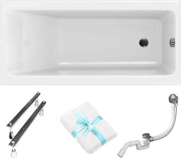 Cersanit | Badewanne - Wanne Rechteckig Crea Slim - 160x75cm - Dünner Rand 10mm - Siphon Inklusive - Ergonomische Profilierung