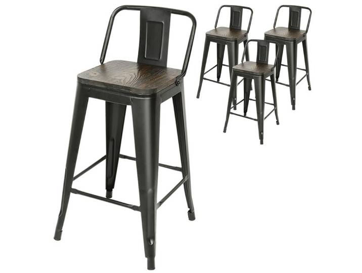 4PCS Chaise de salle à manger - MIPAN - Tabourets de bar en métal - Empilables - Dossier amovible - Maximale : 150 kg