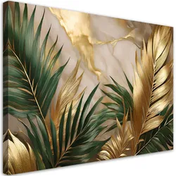 WANDBILD palmblätter auf goldenem marmorhintergrund