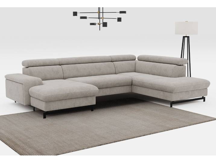 Wohnlandschaft COTTA Emma U-Form, B: 328 cm , grau (elephant), B:328cm H:97cm T:215cm, Sofas, Wohnlandschaft, mit Kopfteilverstellung, optional Schlaffunktion & Bettkasten