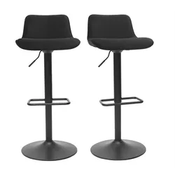 Barhocker höhenverstellbar und um 360° drehbar aus schwarzem Stoff mit Samteffekt und Metall (2er-Set) BOOST