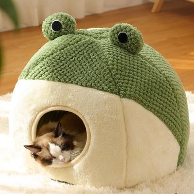 Uplift Essentials Plush Frog Shape Pet Nest Winter Warm Dog & Cat Villa large Frog Round Nest