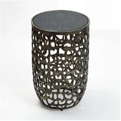 FineBuy, Couchtisch + Beistelltisch, Beistelltisch 30cm schwarz Glas Aluminium Wohnzimmertisch Couchtisch Metall Rund (28 x 49 cm)