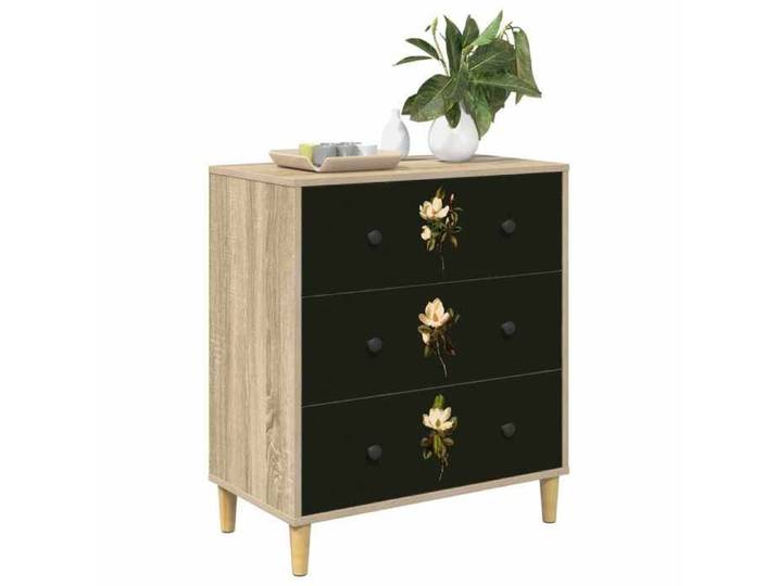 Meuble de rangement - contemporain -(1 pc)Commode - BREMEN - Impression de magnolia - 66x36 5x75 cm - Sonoma_1parcel 153509