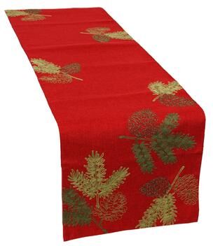Xia Homefashions Christmas Pine Tree Branches Embroidered Double Layer Table Runner