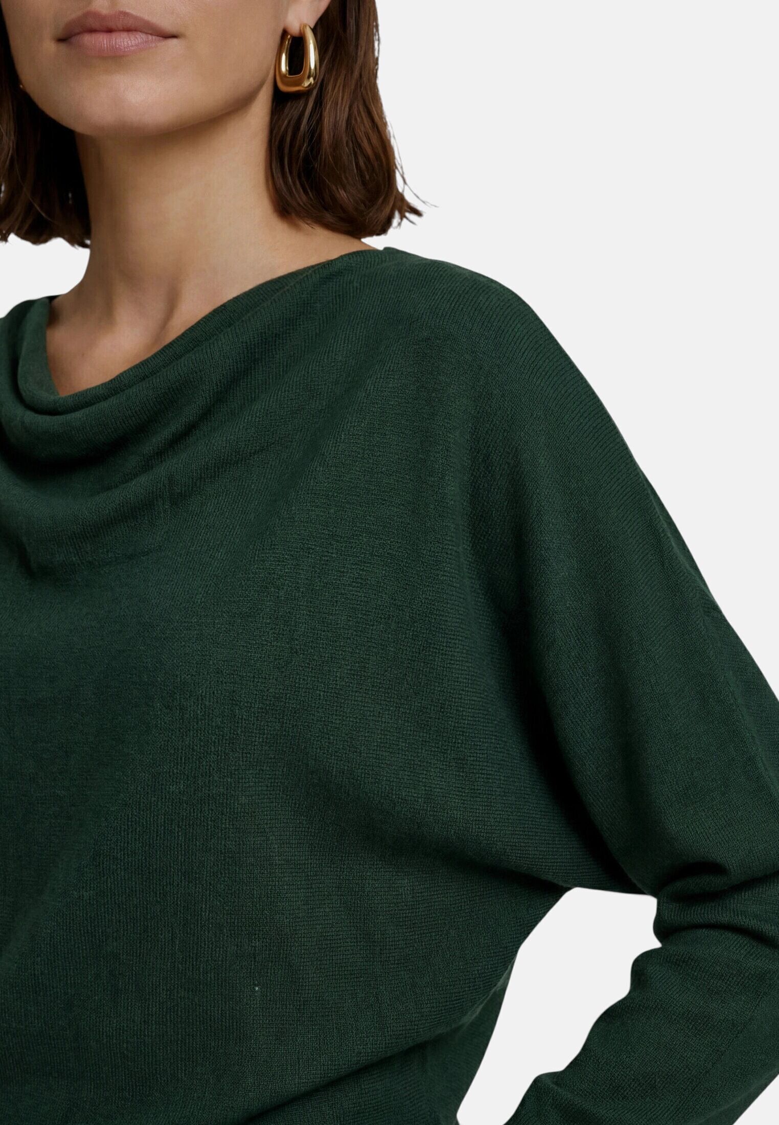 Strickpullover ZERO "Damen mit Fledermausärmeln", Damen, Gr. L, grün (grün forest), Strick, Obermaterial: 100% Polyester, lässig geschnitten normal, Wasserfallausschnitt, Pullover Strickpullover, drapiert / gerafft