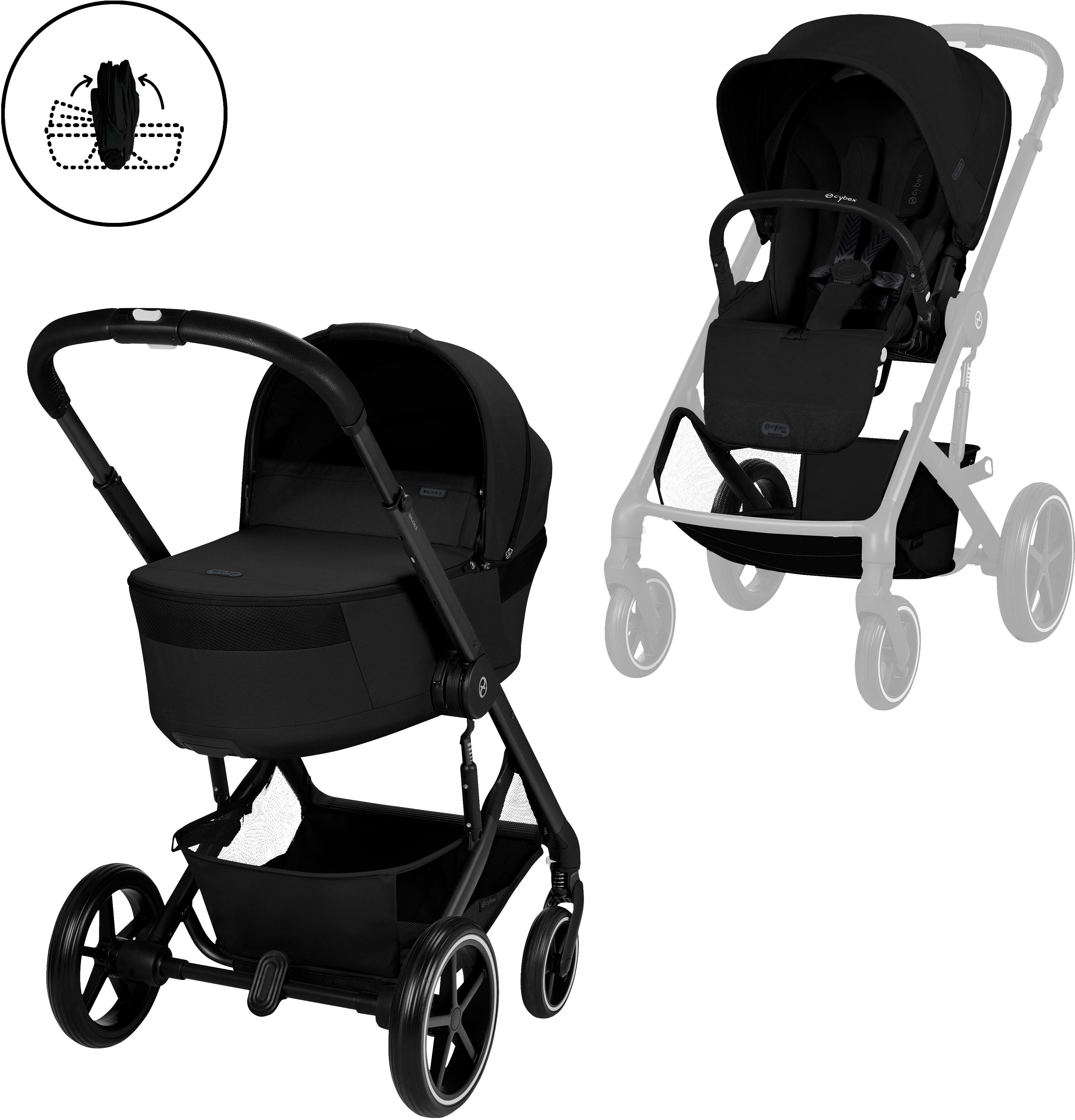 Kombi-Kinderwagen CYBEX "Cybex Gold, Balios", Baby, schwarz (moon schwarz), Kinderwagen Kombi-Kinderwagen, inkl. faltbarer Babywanne