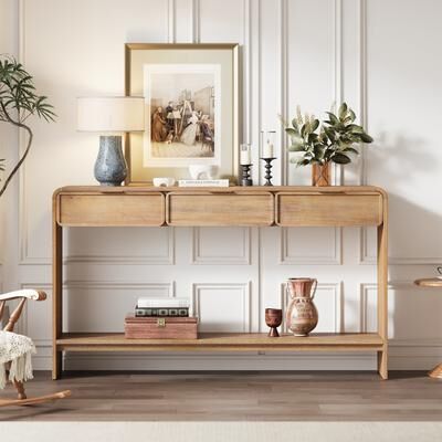 Christopher Knight Home - Alora Natural Acacia Console Table with 3 Drawers and Open Shelf for Living Room or Hallway Storage