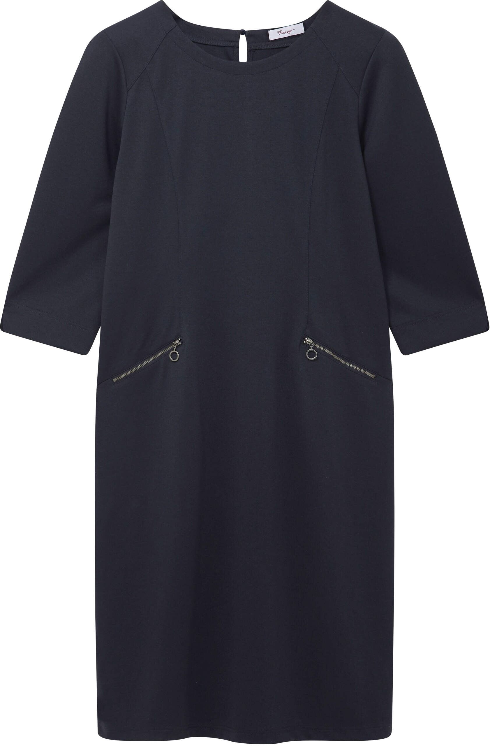 Etuikleid SHEEGO "Etuikleid Etuikleid in Milano-Qualität", Damen, Gr. 46, N-Gr, schwarz (tiefblau), Modisch, Rundhals, Kleider Etuikleid