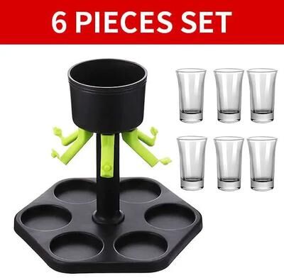 Inspire Curations 6 Shot Buddy Dispenser With Holder Plastic Shot Dispenser & Liquor Pourer For Parties 6 Pieces Set