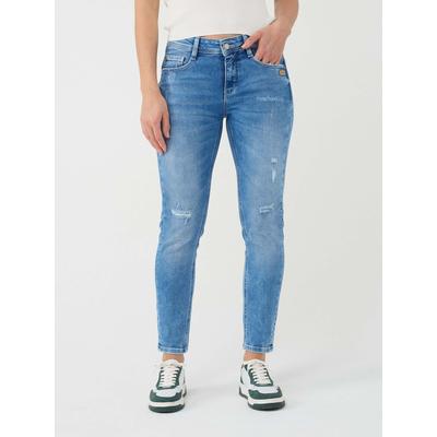 Relax-fit-Jeans GANG "94AMELIE CROPPED", Damen, Gr. 27, Normalgrößen, blau (azure blau destroy), 90% Baumwolle, 4% Elasthan, 6% Polyester, unifarben, relaxed fit lang, Jeans, im 5-Pocket-Style