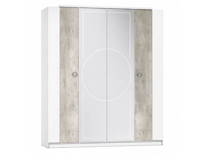 Armoire 4 portes avec miroir aspect béton et blanche - CHAYANE