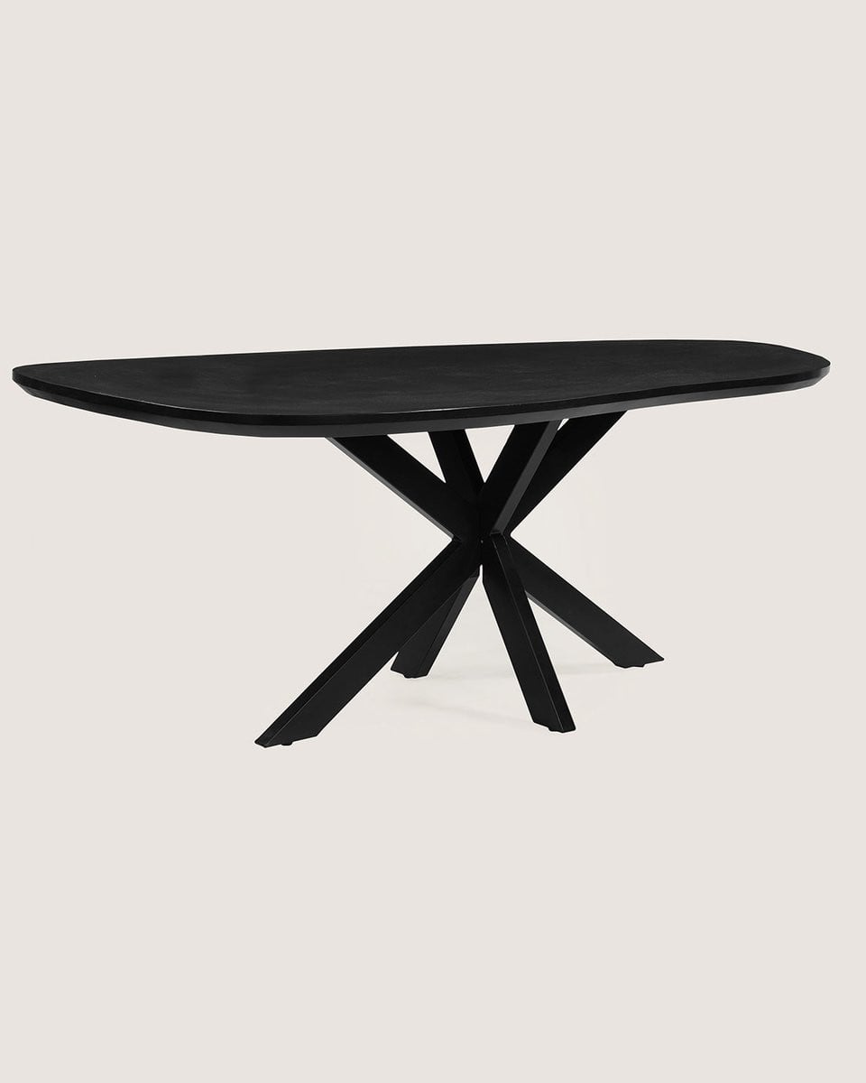 Organische Eettafel Mangohout Zwart met Metalen Matrix Onderstel - 240 cm
