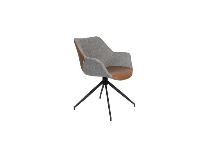 Fauteuil en tissu gris, accoudoirs, siège large, pivotante 360°,