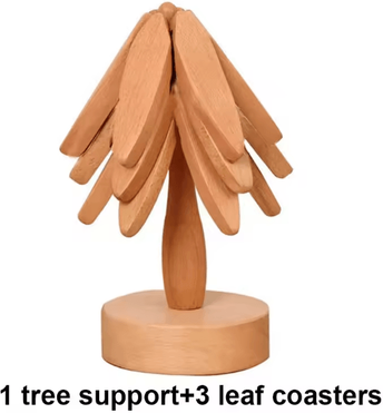 Uplift Curations Tree Design Wooden Trivet Set Heat Resistant Table Mats With Decorative Stand light Wood