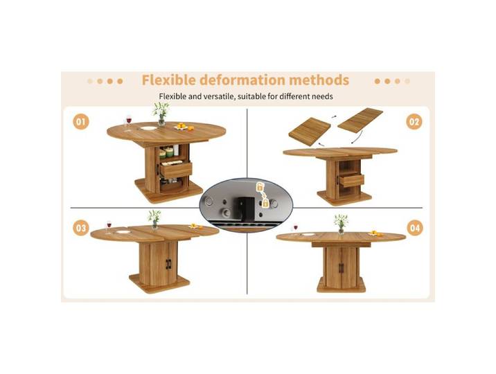 WOVREO Ensemble table à manger extensible 5 pièces 118-158 x 118 cm avec 4 chaises rangement intégré MDF