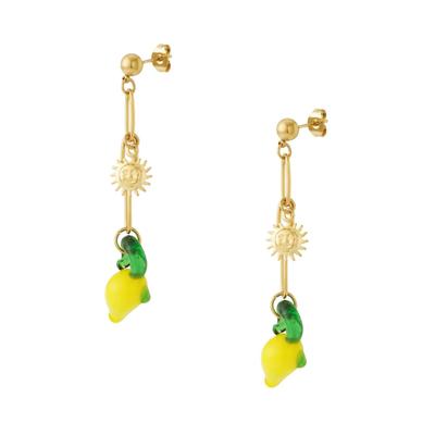 Paar Ohrhänger ADELIA´S "Ohrringe Ohrhänger mit Sonnen- und Zitronenanhängern", Damen, Gr. Damen, Edelstahl, gold (goldfarben), Ohrringe, Modeschmuck mit Sonnen- und Zitronenanhängern, stylisch kombiniert