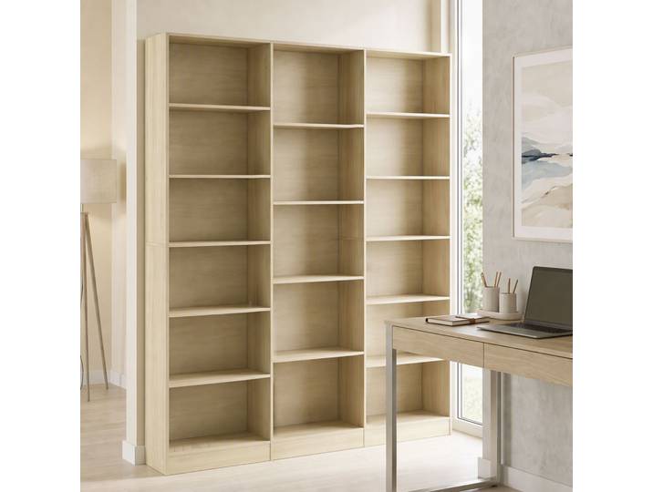 HOMCOM Bibliothèque 6 Niveaux Chêne 17 Compartiments 149x188cm