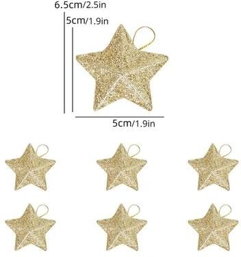 Uplift Treasures Gold Glitter Star Christmas Tree Ornaments Set 6pcs gold