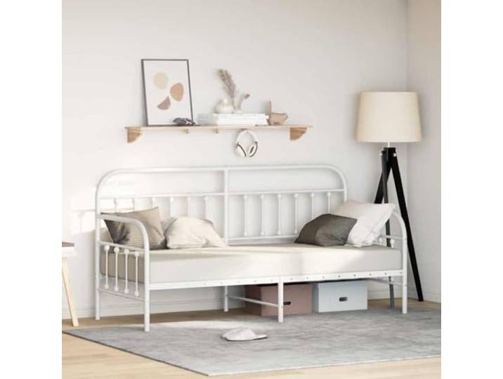 Pulverbeschichteter Stahlrahmen Flexibel Modern Weiß 80 x 200 cm Tagesbettrahmen Weiss 80x200 cm Metallbett mit Lattenrost Stahlgestell Tagliege Sofa Bett fuer Gäste, stabil schlankes Design