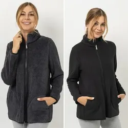 POLARSTERN HOMEWEAR Wendejacke Fleece und Teddy Eingrifftaschen 2-Wege-Reißverschluss