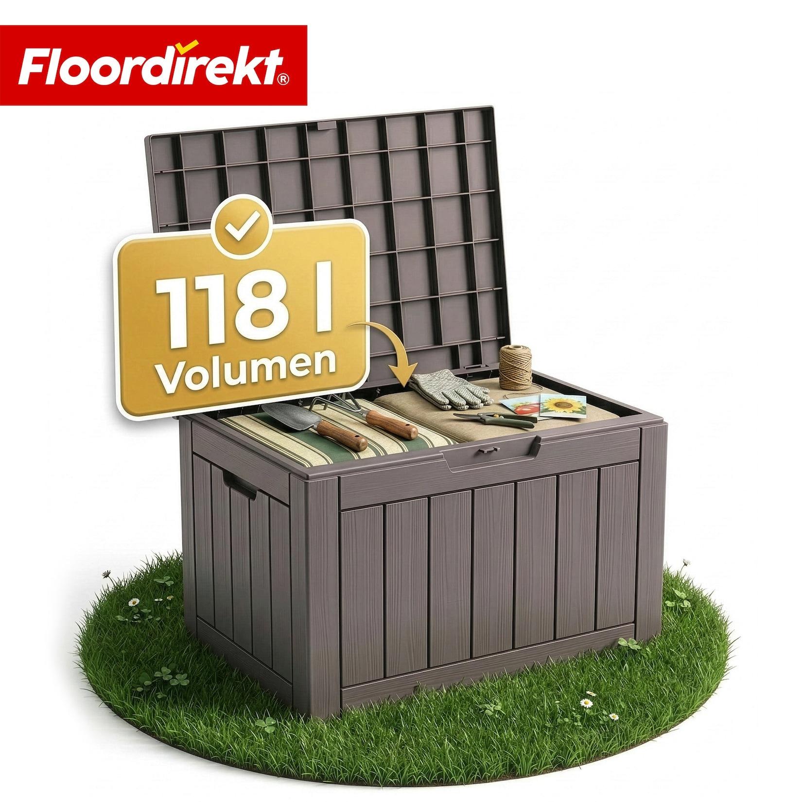 Floordirekt Gartenbox in Holz-Optik Wetterfeste Kissenbox für Terrasse & Balkon Braun