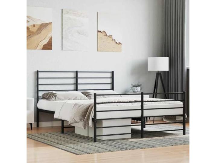 Pulverbeschichteter Stahl Stabil Schlafzimmer Klassisch 120x190 cm Schwarz Bettgestell Metall Schwarz 120x190 cm mit Kopfteil Fußteil Lattenrost Stahl Stabil Schlafzimmer Bett Unterboden Stauraum