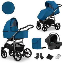 Kunert, Kinderwagen, MATA 3in1 Kinderwagen in Blau/Marine – Vielseitiger Babywagen für Komfort und Sicherheit