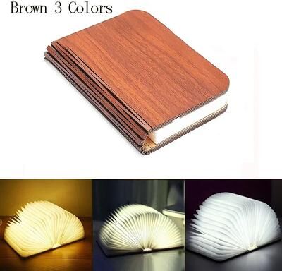 Uplift Picks Rechargeable RGB Folding Wooden Book Lamp For Cozy Room Decor brown (3 Colors) 10x8x2.5cm