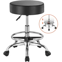 VEVOR Sattelhocker Rollhocker 204 kg belastbarer höhenverstellbarer (55-71 cm) Drehhocker Arbeitshocker mit Rückenlehne &  Fußstütze, PU-Leder-Drehsattelstuhl für Salon Spa Massage Klinik Schwarz