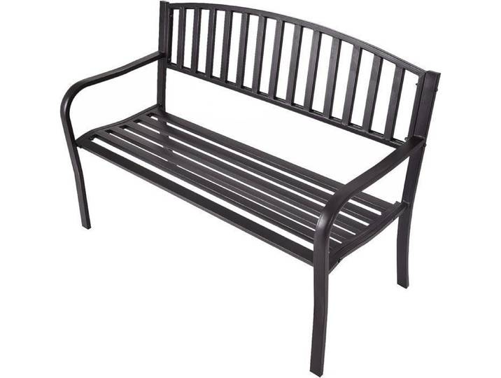 GOPLUS Banc de Jardin en Acier Chaise de Terrase avec Siège et Dossier en Latte Canapé à 2 Places de Jardin pour Cour Terrasse