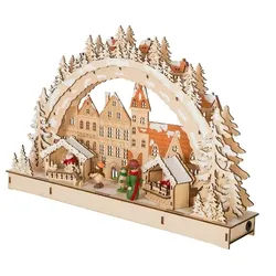 LED Schwibbogen: Weihnachtsmarkt. Aus Holz,