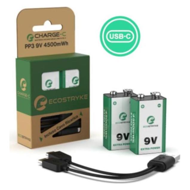 Ecostryke BATTERIE ECO-FRIENDLY RICARICABILI PP3 9V 2pz (ESRB5-02-02R) (2 Stk., PP3, 4500 mAh) (59021666)