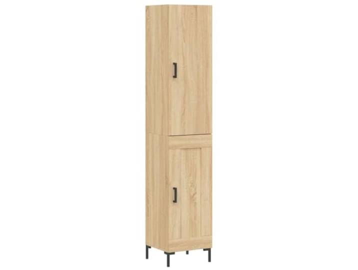 Kaorsrow Highboard Sonoma-Eiche 34,5x34x180 cm Holzwerkstoff Schrank Schlanker Mehrzweckschrank mit Metallfüßen und stabilen Türen für Ordnung im Wohnzimmer oder Flur.