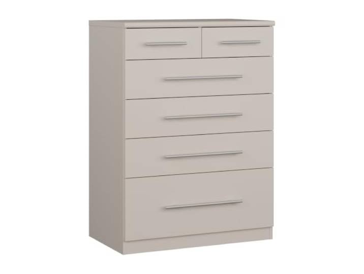 Forte Prague Kommode 70, Moderne Kommode, 4 große und 2 kleine Schubladen, silberfarbene Griffe, Holzwerkstoff, Kaschmir Beige, 69,9 cm breit x 95 cm hoch x 41,6 cm tief