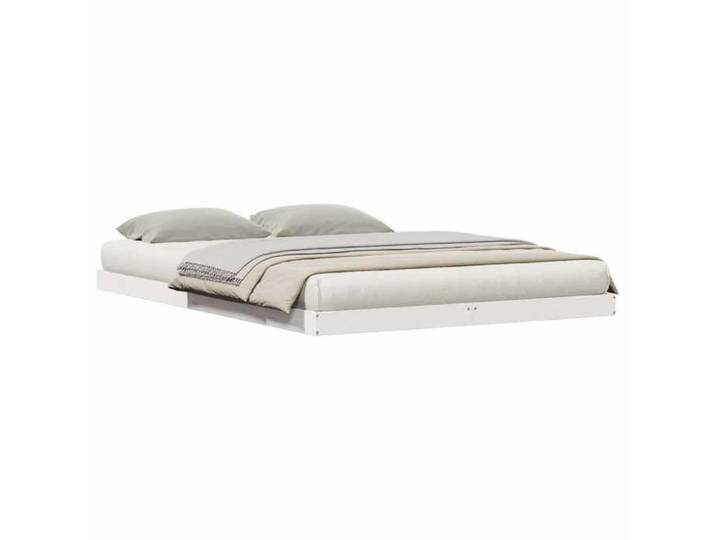 Cadre de lit au sol Pin massif - SARFAY - Blanc - 160x220 cm - Lit double - Durable - Design moderne&14372