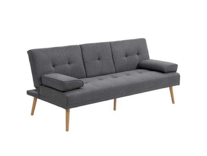 HOMCOM Schlafsofa 3-Sitzer mit Klappbarem Tisch Becherhalter Dunkelgrau Sofa, Schlafcouch, Bettsofa mit Leinenoptik, Couch Gästebet, für Wohnzimmer