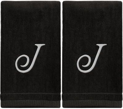 Creative Labs Monogrammed Black Towels Fingertip Embroidered with Initials