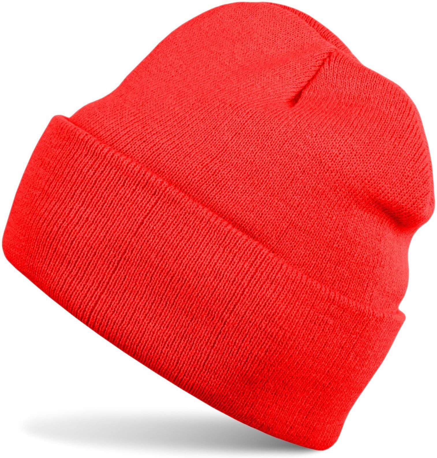 Strickmütze STYLEBREAKER "Kinder Strickmütze mit Krempe", Jungen, rot, Obermaterial: 100% Polyacryl PAN., Modisch, Mützen Strickmütze