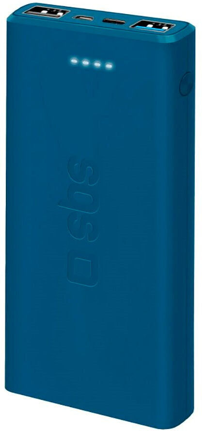 SBS Powerbank m. 2x USB-A & 1x USB-C 10W - 10.000 mAh - Blå