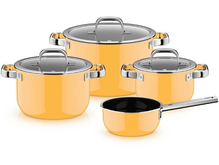 WMF Topf-Set Fusiontec Mineral Pro, Topf-Set, 4-teilig, Mango Yellow, Fusiontec (kratzfestes Material, 4-tlg., für alle Herdarten geeignet), Made in Germany