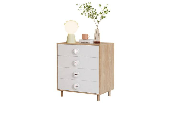 Modenvie Kommode 80/54/90 cm aus MDF mit 4 Schubladen Weiß/Naturfarben, 54x90x80 cm, Kleinmöbel, Kommoden, Kommoden