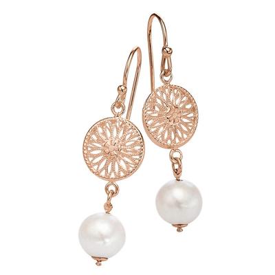 Paar Ohrhänger FIRETTI "Schmuck Geschenk Ohrschmuck Ohrhaken Sonne Blume Perle", rosa (roségoldfarben, weiß), Ohrringe, Damen, 8mm, Perlen Silber 925 (Sterlingsilber), Perlen, Silber 925 (Sterlingsilber), mit Süßwasserzuchtperle